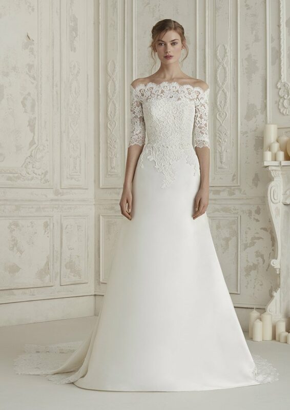 Goedkope trouwjurk Bruidspaleis outlet Pronovias ELINE a-lijn trouwjurk prinses
